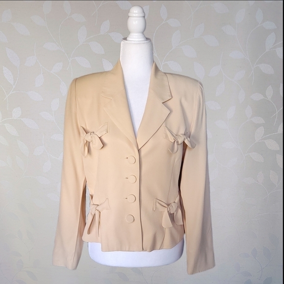Vintage Bow Tie Detail Lightweight Blazer Jacket Pastel Equator Apricot Nude S - Picture 2 of 15